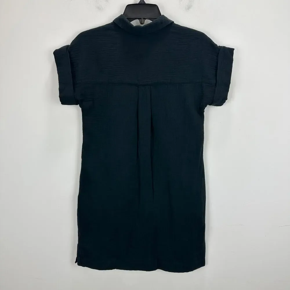 J.Crew Short Sleeve Gauze Popover Dress Mini Casual Cotton Black XXS NWT
